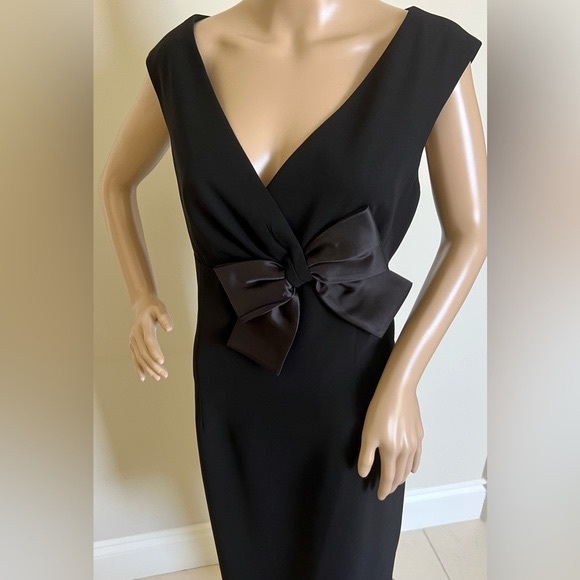 Maggy London Black Midi Dress with Satin Bow - Picture 2 of 9